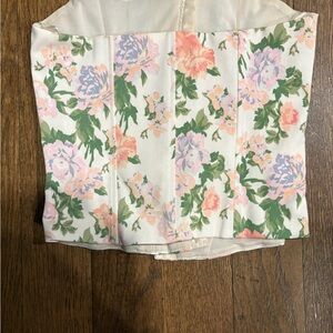 Women’s Zara Pink Multicolor Floral Corset Bustier Structured Top Size XS